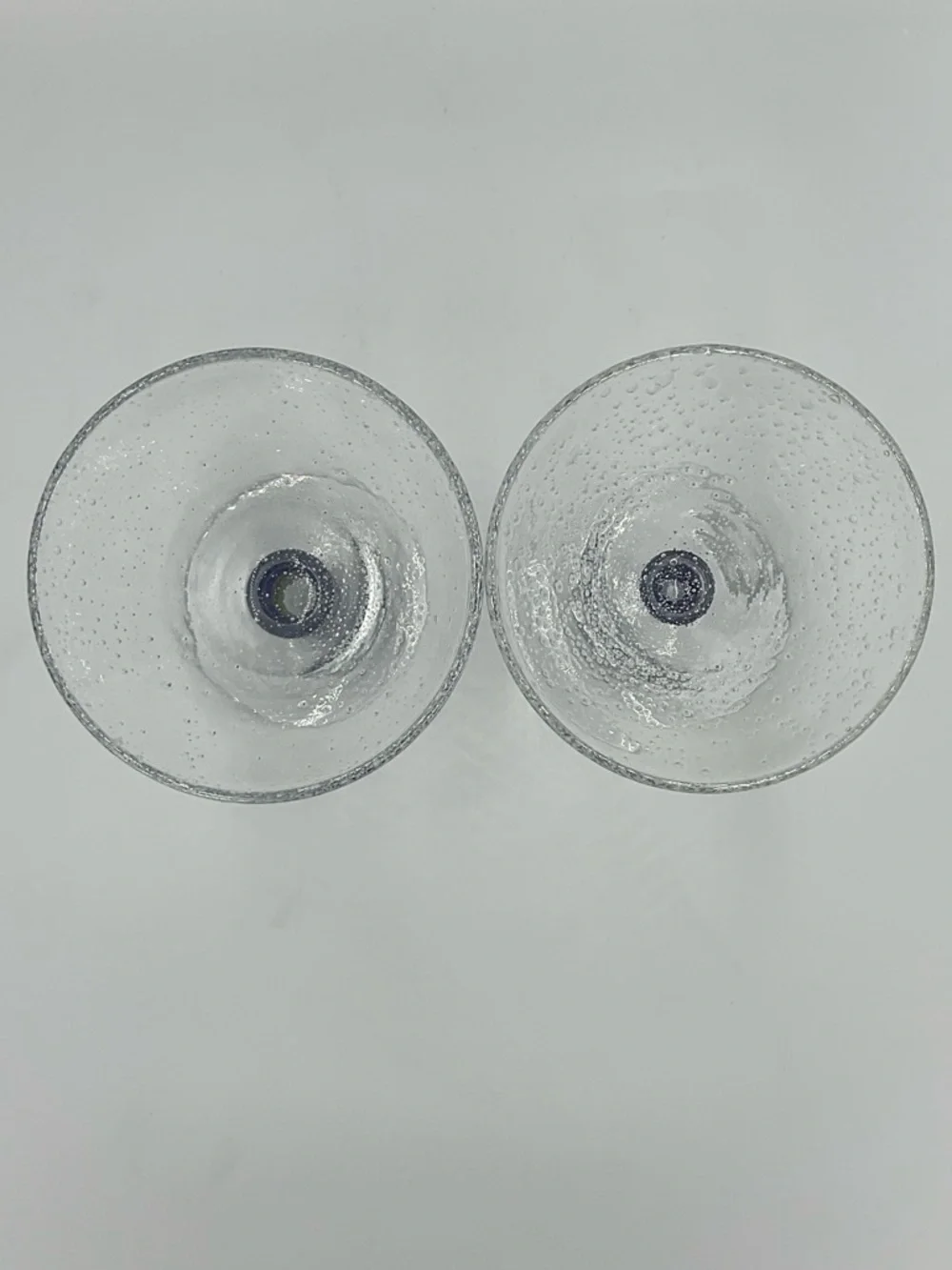 Vintage Pottery Barn Bubble Martini Glasses with Iridescent Blue Stems-Set of 2